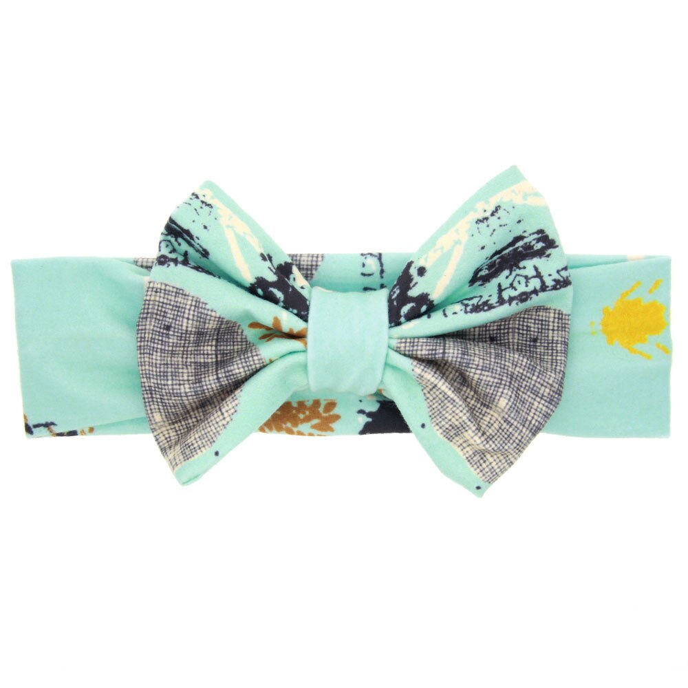 Infant Kleinkind Baby Mädchen Plaid Dot Floral Druck Bowknot Kaninchen Ohren Elastischen Tuch Stirnband Haarband Haar Zubehör: Himmel-Blau