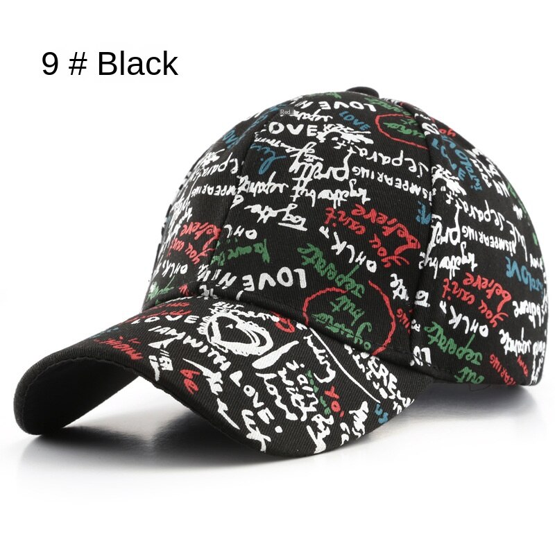 SLECKTON 100% Cotone Hip Hop del Berretto Da Baseball per Gli Uomini e Le Donne Casual Graffiti Snapback Cappello Unisex Cappelli di Moda Ha Raggiunto Il Picco Caps estate: 9-Black