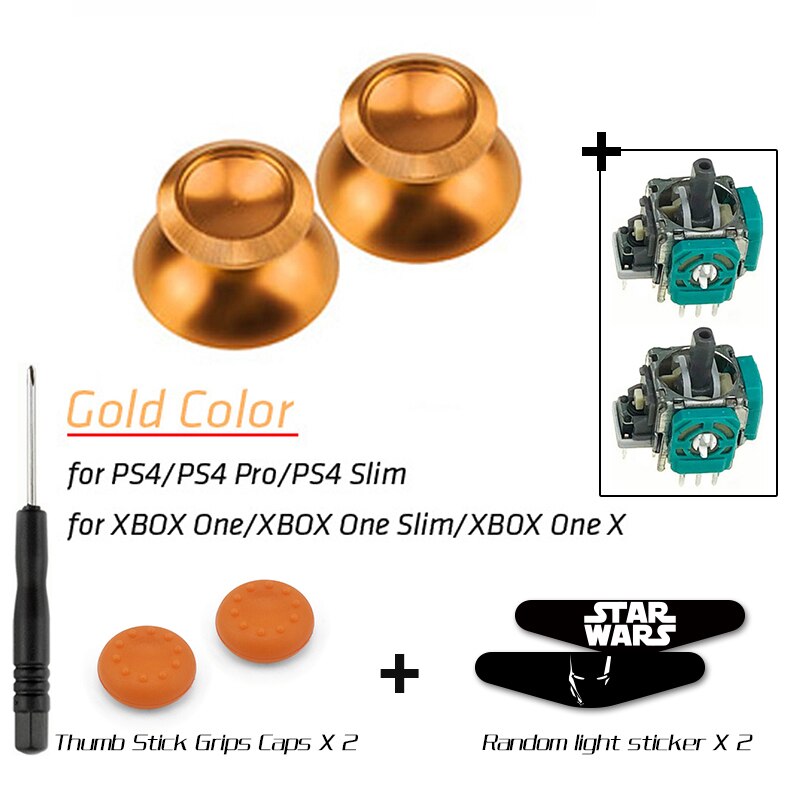 DATA FROG Metal Thumb Sticks Joystick Grip Button For Sony PS4 Controller Analog Stick Cap For Xbox One /PS4 Slim/Pro Gamepad: gold 02