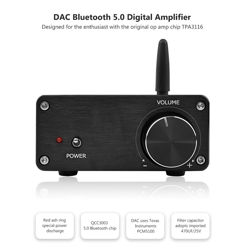 Mini Tpa3116 Bluetooth 5.0 Amplifier Stereo Class D Hifi Digital Power Amplifier Amp 50Wx2 Dac Pcm5100 Home Sound Theater