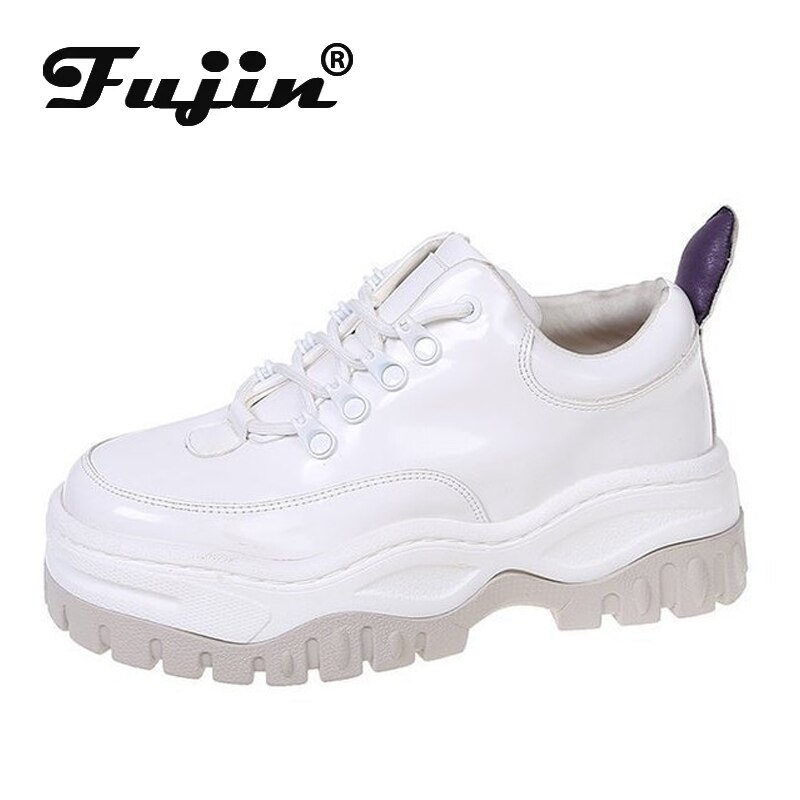 Fujin 5Cm Vrouwen Sneakers Wit Lace Up Dikke Zool Platform Schoenen Sneakers Chunky Eu Stijl Comfortabele schoenen