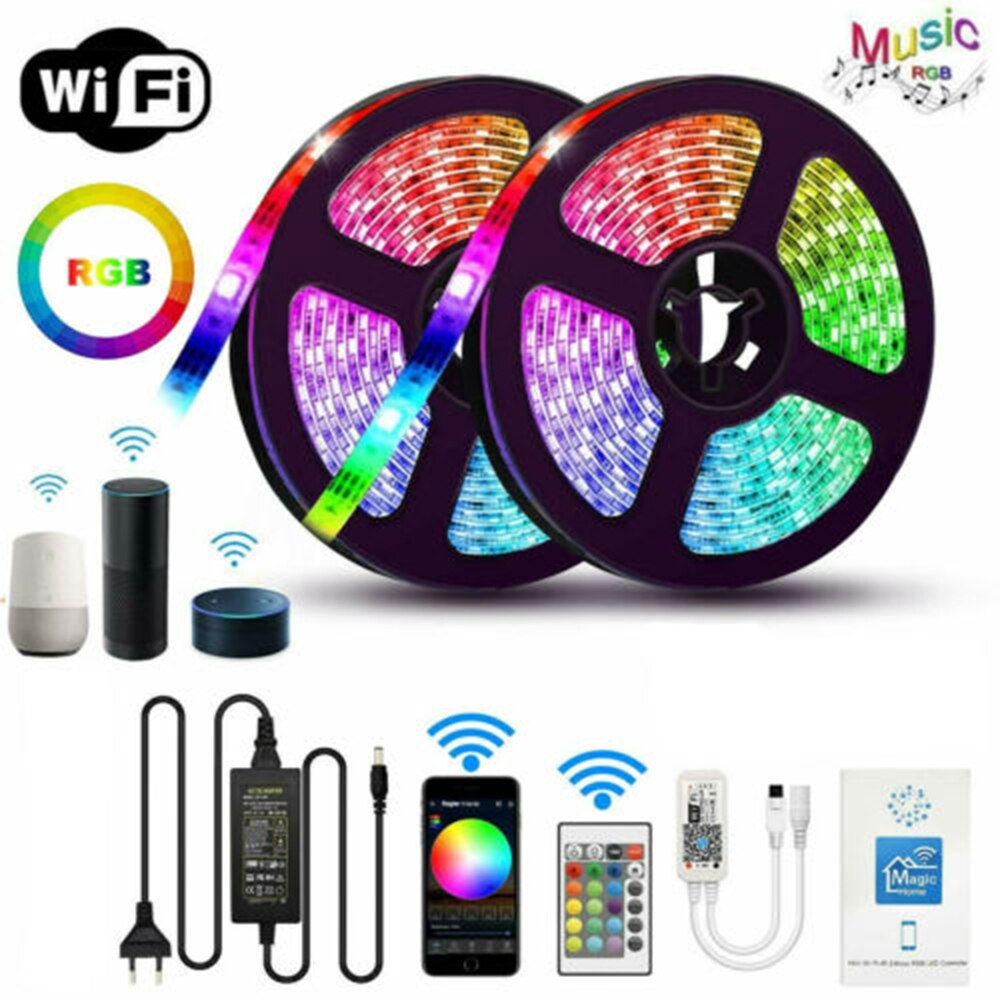 5m rgb 300 led slimme thuis wifi strip licht app-bediening waterdichte lamp voor alexa led-lichtstrip met wifi-controller lichtstrip