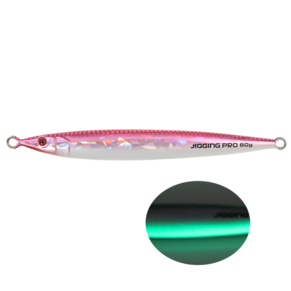 JIGGING PRO 60g 80g 100g Slow Jigging Lure Horizontal Fall Metal Jig Fishing Lure Saltwater Fishing Tackle: 40mm / Pink