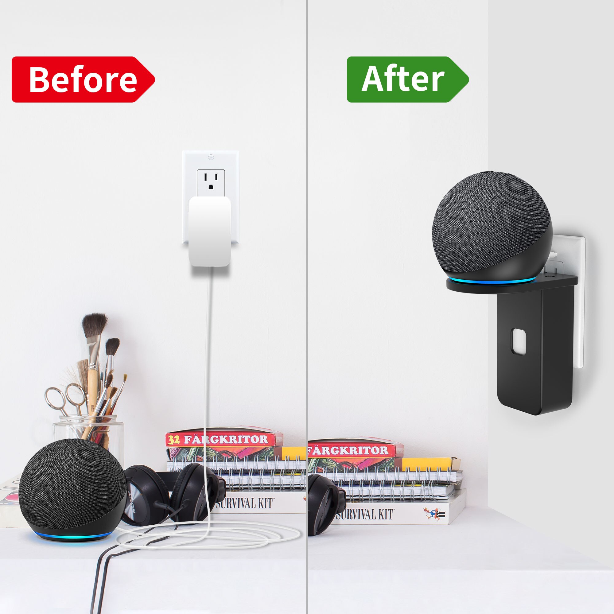 Homemont – support mural de sortie, pour Alexa Echo Dot de 4ème génération, support pour Assistants vocaux intelligents domestiques, gain de place