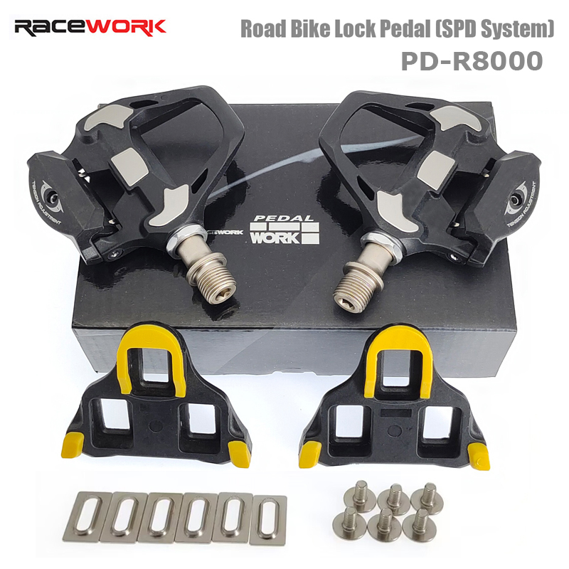 RACEWORK Ultegra PD-R8000 PD-R550 Wegfietspedalen Fietsen Ultralichte klikpedalen met SM-SH11 schoenplaten Fietspedaalonderdelen: YELLOW