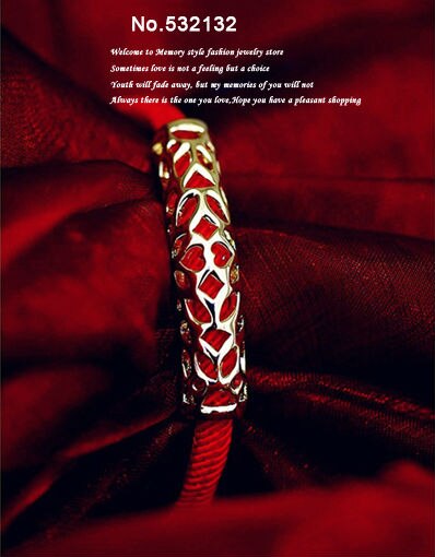 Mode Mooie Handgemaakte Red Cotton String Goud Kleur Hollow Manchet Armband Geluk Voor Vrouwen Sieraden