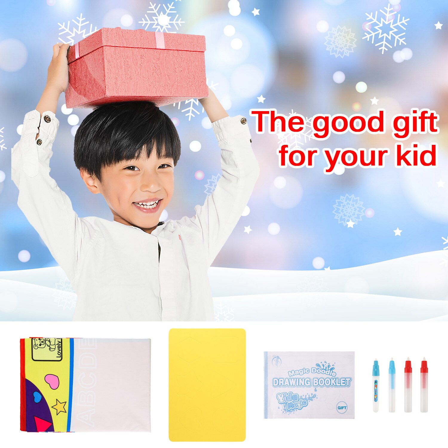 Reusable Water Magic Mat Mess-Free Drawing Painting Doodle Mat With 1 Doodle Water Book & 4 Magic Water Pens & 6 Stamps