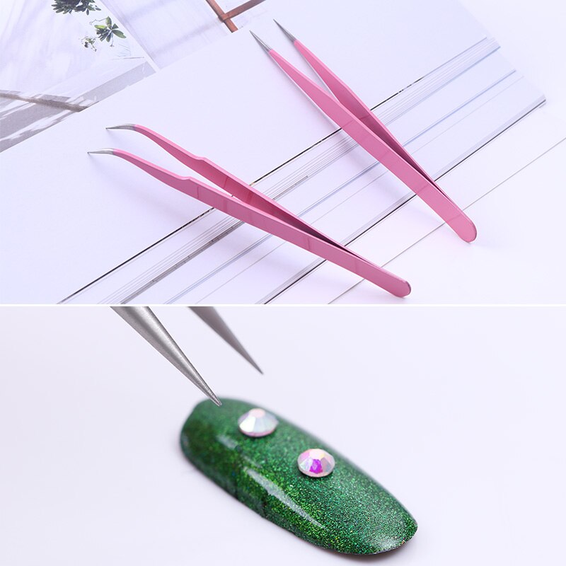 Angled Straight Pink Eyebrow Tweezers Stainless Steel Face Hair Removal Eye Brow Trimmer Nail Art Tool