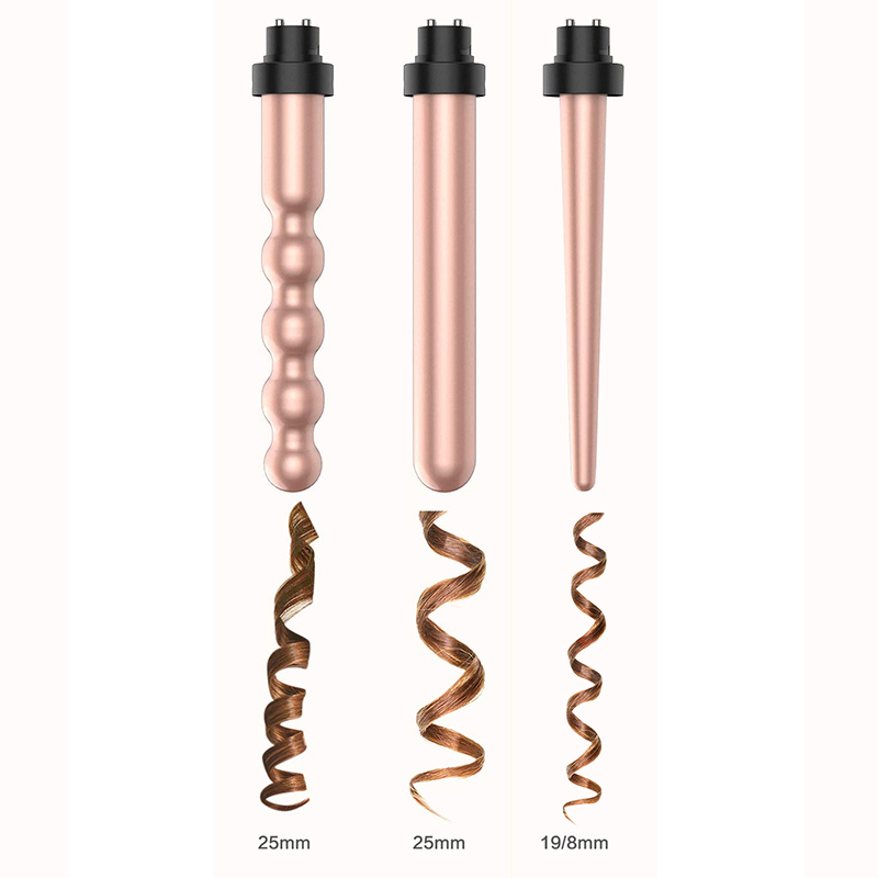 Elektrisk krøllejern stav sæt keramisk hår curler lcd krøllejern rulle krøller tryllestav waver styling værktøjer: 3p sortguld æske / Au