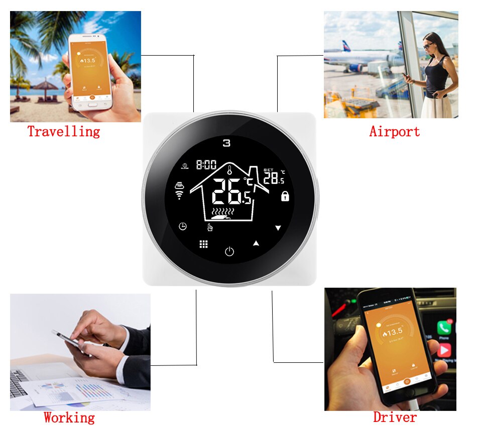 HY312-WIFI Ronde Slimme Thermostaat Met Grote Touch Screen Elektrische Vloerverwarming Wifi Contral Met Tuya,Alexa