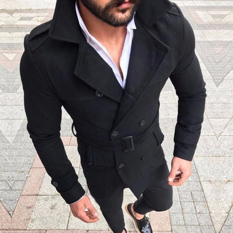 Trench Coat Men Classic Double Breasted Mens Long Coat Mens Clothing Long Jackets Coats British Style Overcoat