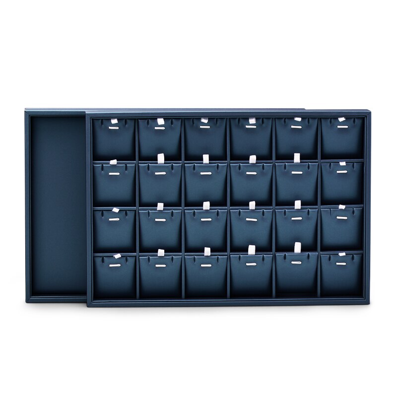 OIRLV – plateau à bijoux en cuir, 12/24 grilles, présentoir bleu pour bague, collier, Bracelet, emballage, organisateur de bijoux