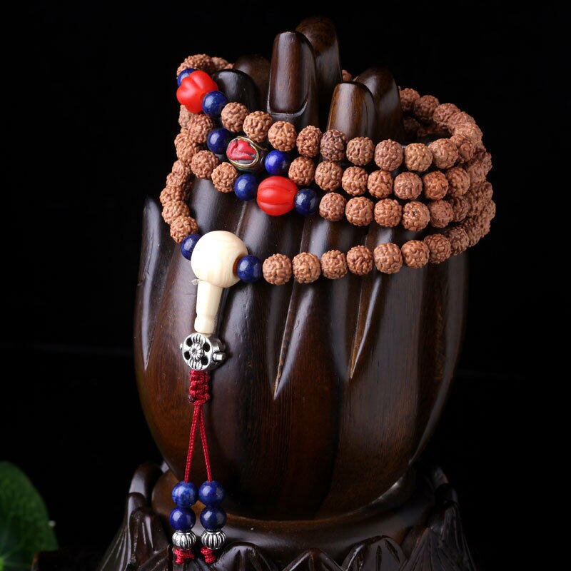 8mm tibetansk buddhism 108 rudraksha frön handarbete koppar pärla mala halsband