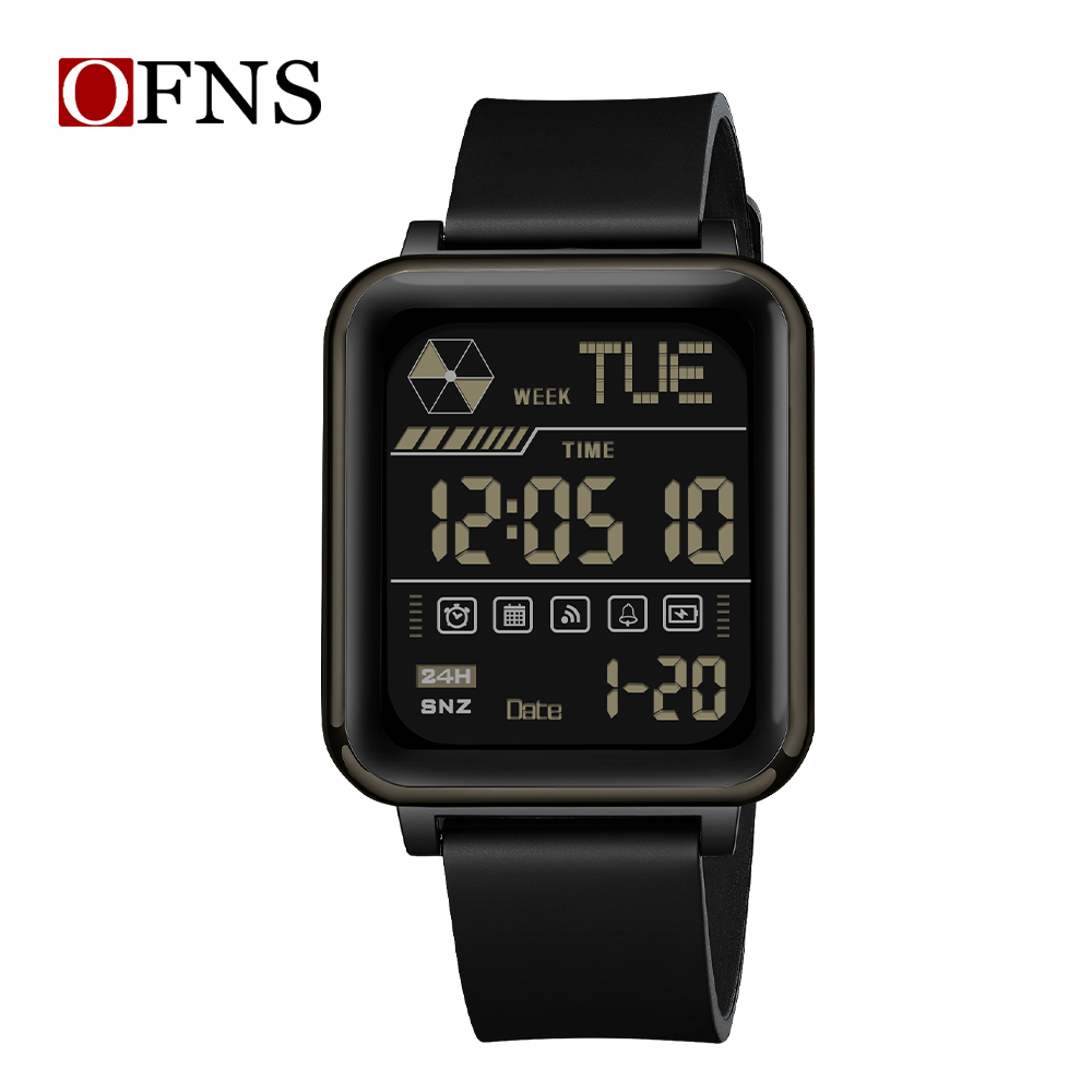 OFNS Top 6159 Casual elektronisch herenhorloge Multifunctioneel digitaal nachtlampje Waterdicht en schokbestendig herenhorloge 2024: Zilver