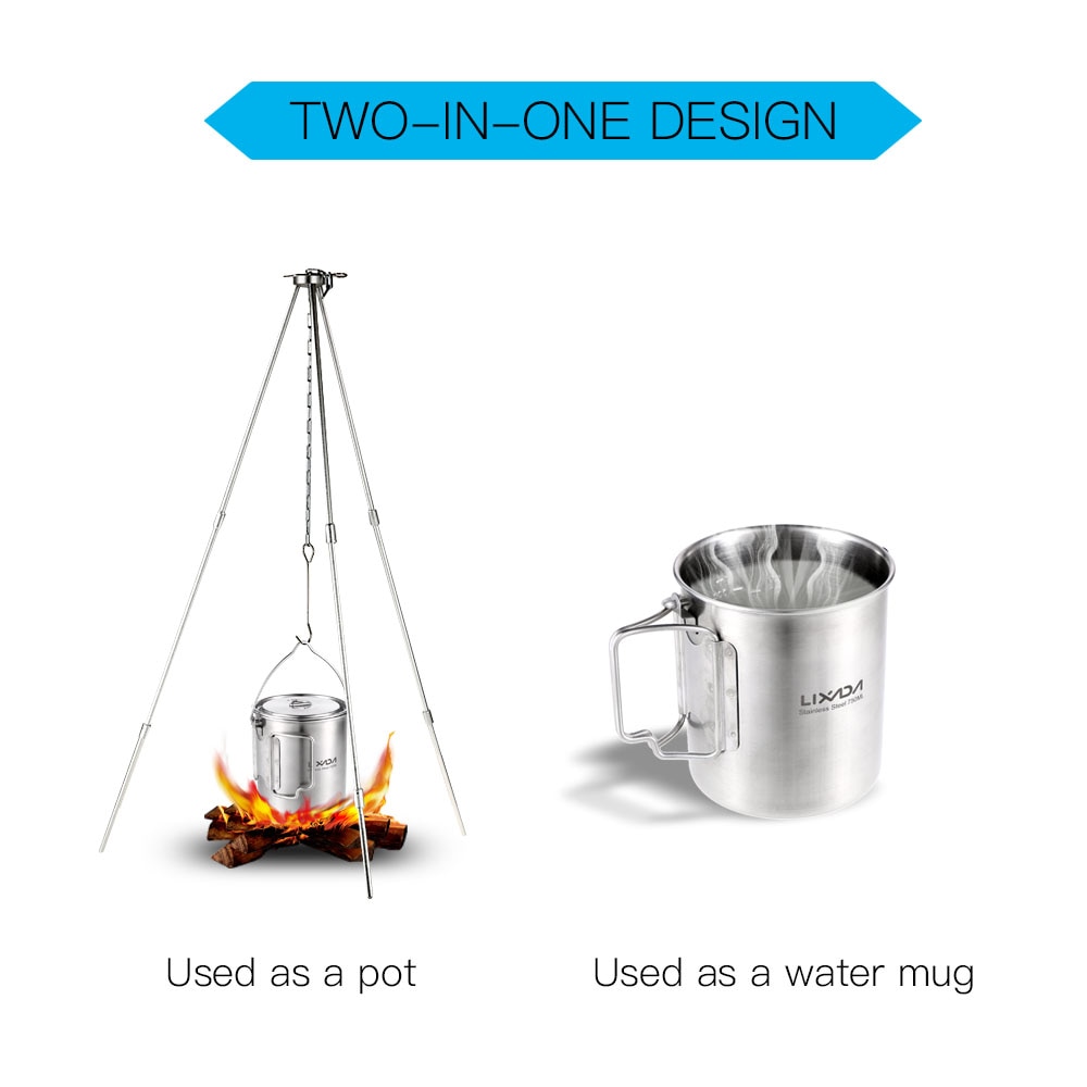 Lixada 750ml rostfri gryta bärbar vattenmuggkopp med lock och vikbart handtag utomhus camping matlagning picknick
