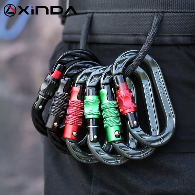 XINDA Outdoor O-shape carabiner 24kN 7075 aluminum oval hook rock climbing auto locking screw gate carabiner