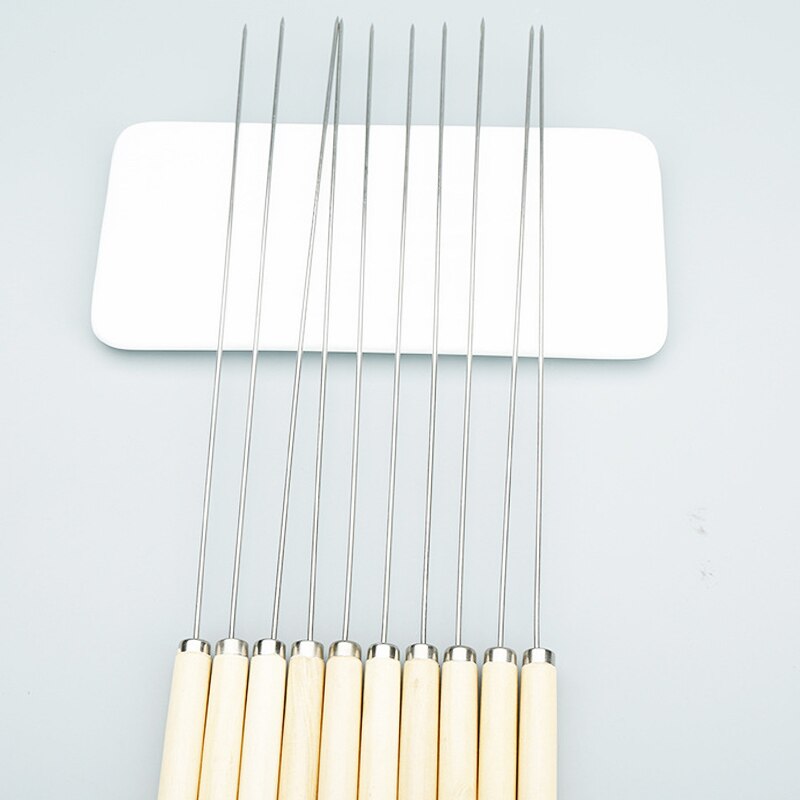20 Pcs Barbecue Skewer BBQ Stick Roasting Needle With Wooden Handle Brochette Tong Kebabe Skewers Stainless Steel Roasting Tools