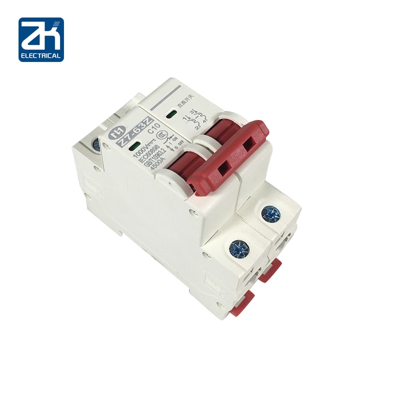 Mini disyuntor Solar de 2P CC 500V 1000V, 6A, 10A, 16A, 20a, 25a, 32A, 40A, 50A, 63A DC, MCB para sistema PV