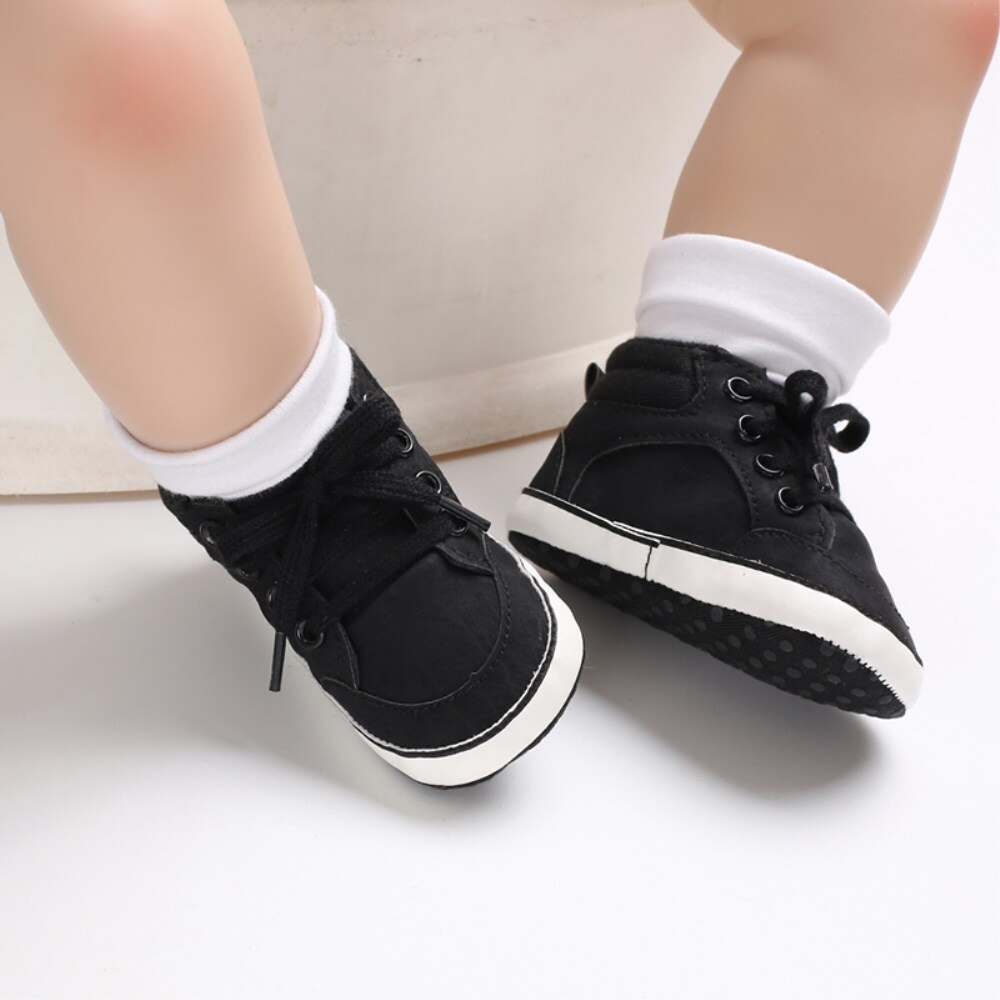Nyfödd baby barn flicka pojkar söt bomull första gångare snörskor sneakers skor