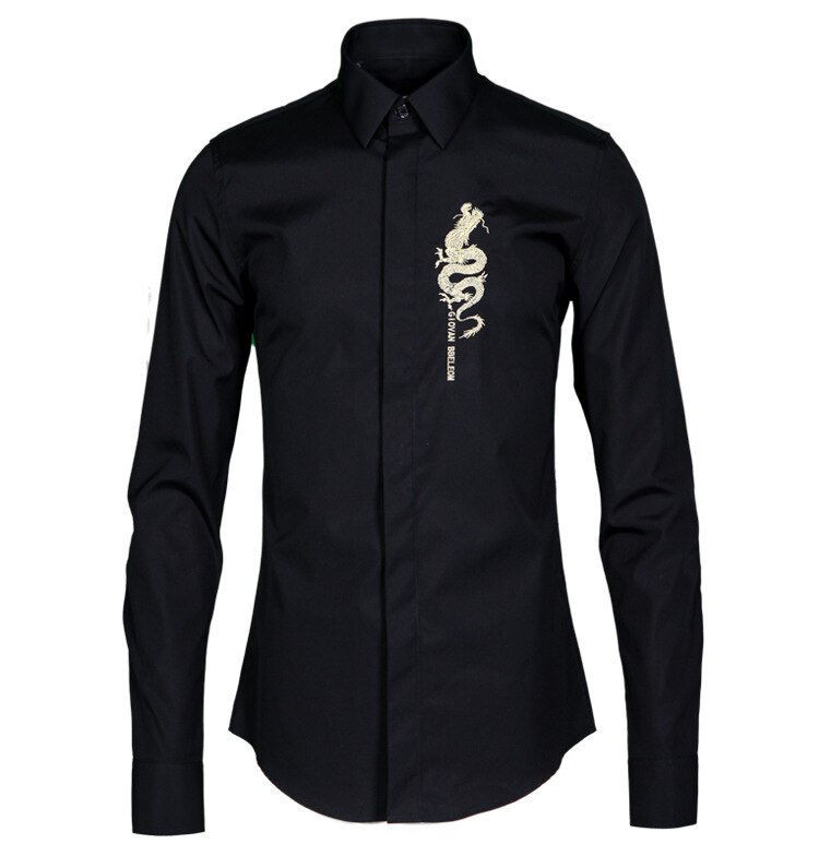 Heren overhemd chemise homme merk goud loong borduur overhemd heren casual lange mouw slim fit heren overhemden plus size 4xl