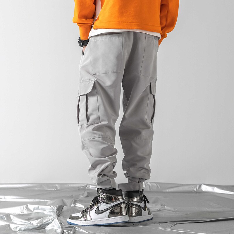 Män svarta joggingbyxor höst vinter herr stora fickor harem cargo byxor herr streetwear overall träningsbyxor byxor
