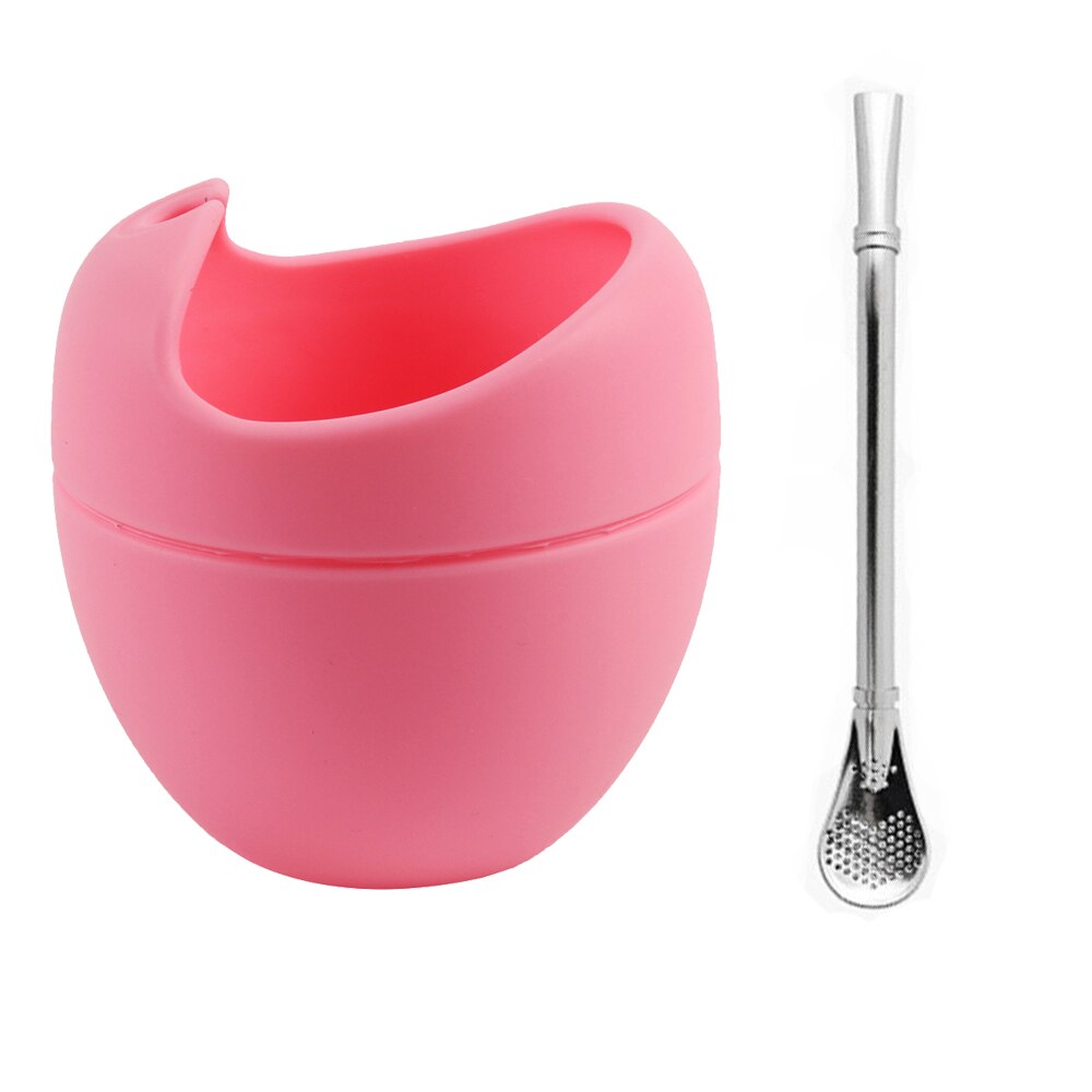 Silikoni yerba mate kuppi kalebas met bombilla stro bpa gratis 5oz silikoni bombillas yerba mate kuppi setti bpa free chrismas: Vaaleanpunainen