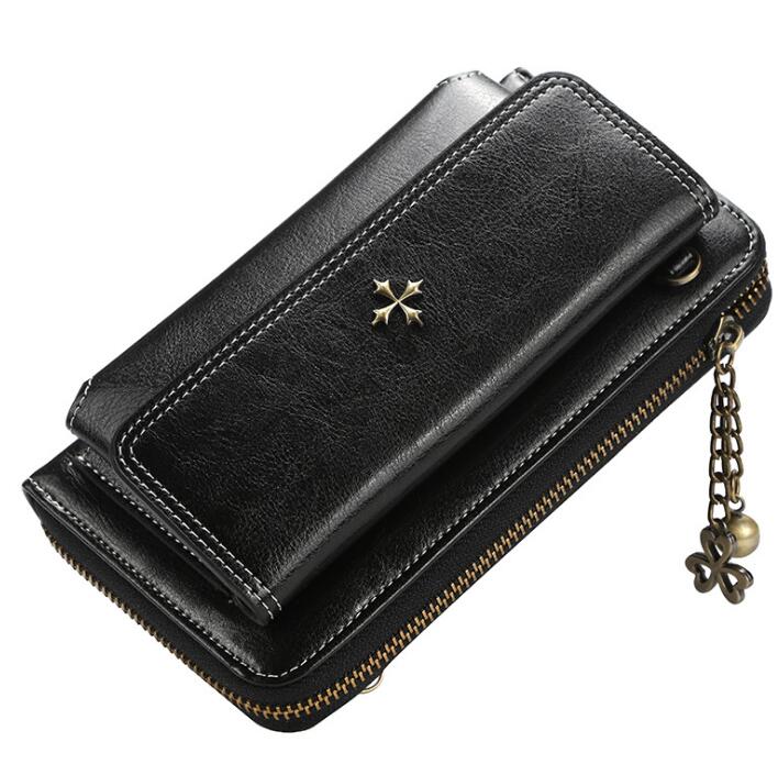 Mini bolso bandolera de para mujer, Bolso tipo cartera con decoración de flores cruzadas, cartera tipo clutch para mujer: Black