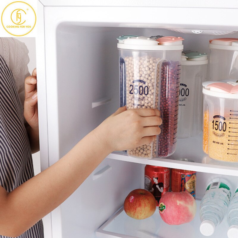 1.5/2/2.5/3L Plastic Food Storage Container with Lid Kitchen Storage Box Refrigerator Noodle Multigrain Jars Home Food Container