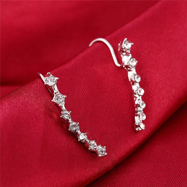 Crystal Rhinestone Ear Cuff Wrap Stud Clip Earrings for Women Jewelry Accessories Long Ear Clip: White