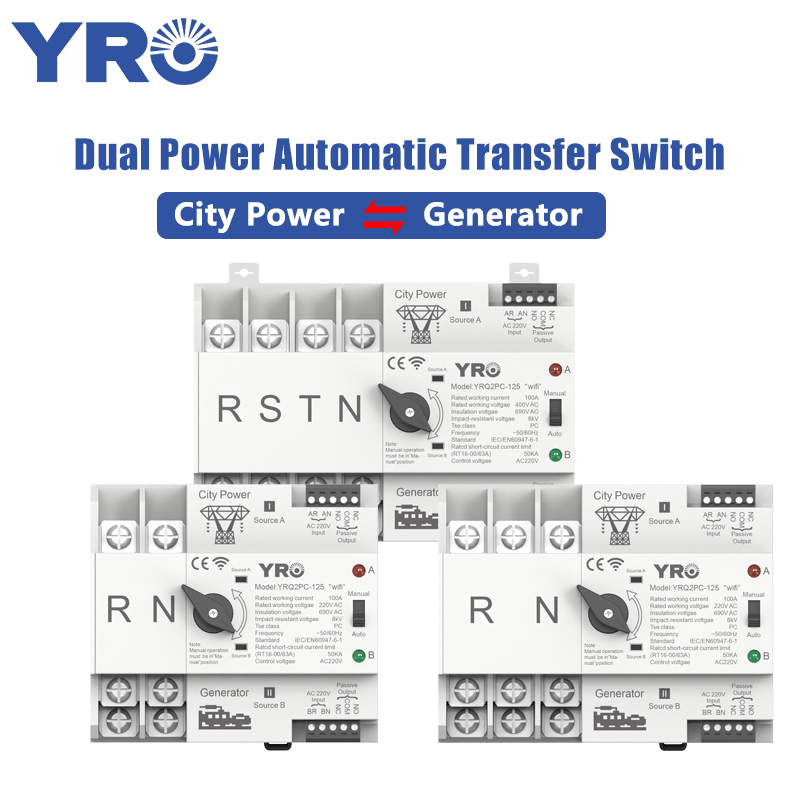 WiFi intelligenter ATS Dual Power automatischer Transferschalter 2/3/4P 125A 230V 400V unterbrechungsfreie Stromversorgung.