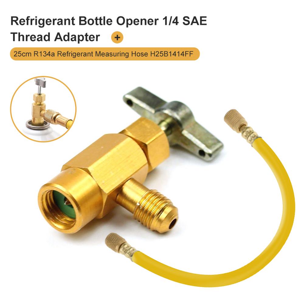 Abridor de botellas de refrigerante, adaptador de rosca SAE 1/4, válvula de abridor de R-134a, adaptador de piezas de automóviles, herramienta de acondicionamiento de repostaje, 3 uds.: both have