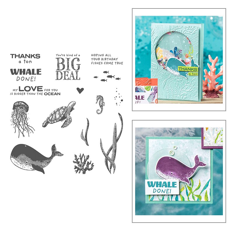 Animal en el océano ballena tortuga de mar medusas algas sellos y de corte de Metal muere Scrapbooking papel de corte para hacer la tarjeta
