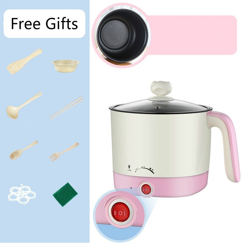 220V Mini Multifunction Electric Cooking Machine Single Double Layer Available Pot Multi Electric Rice Cooker Non-stick Pan: Single layer pink