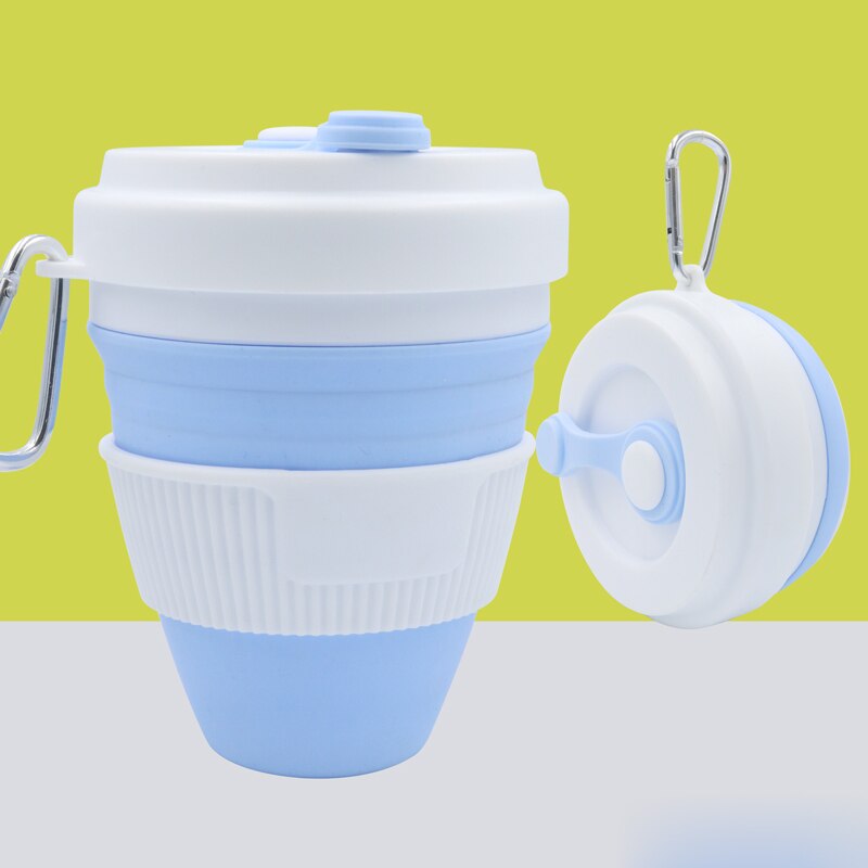 Tasses pliantes en Silicone | Tasses pliantes de 450ml, tasse à café en silice télescopique Portable avec couvercles voyage tout noir: Style 12