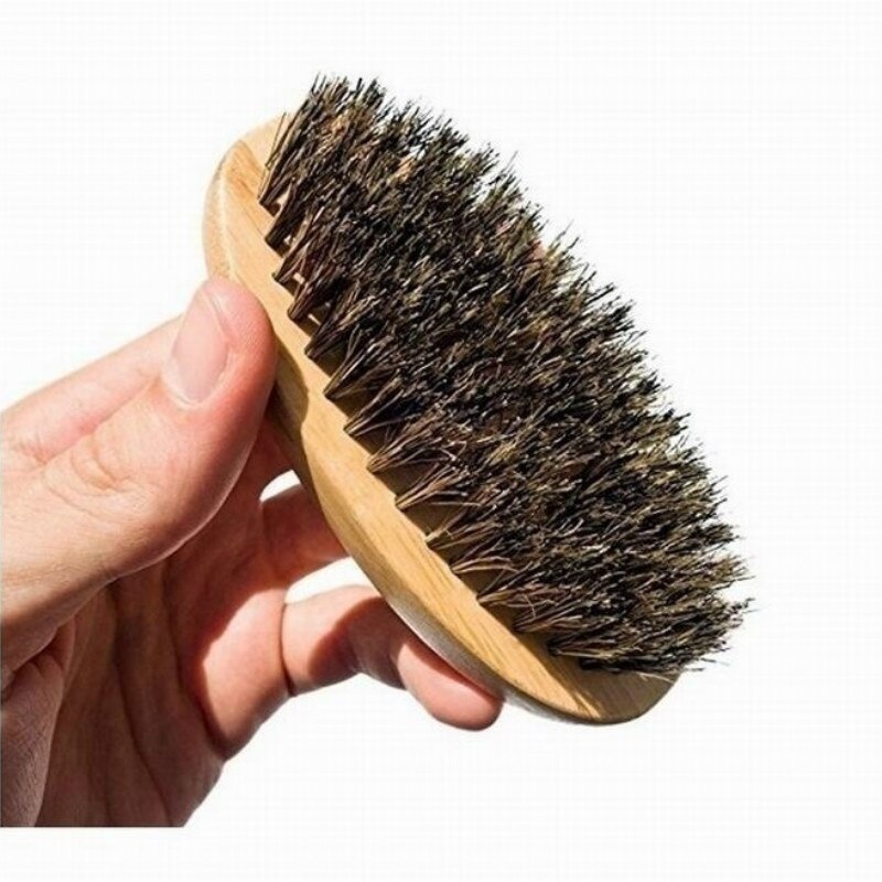 Naturligt galtborst skäggborste mustaschkam för män bambu ansiktsmassage som gör underverk för att kamma skägg och mustasch