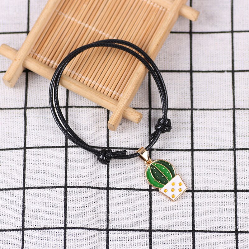 Charme Armbinde Weibliche Boho Schwarz Und Weiß Leder Seil unisex Hand Kette Kaktus Ball Legierung Anhänger Schmuck