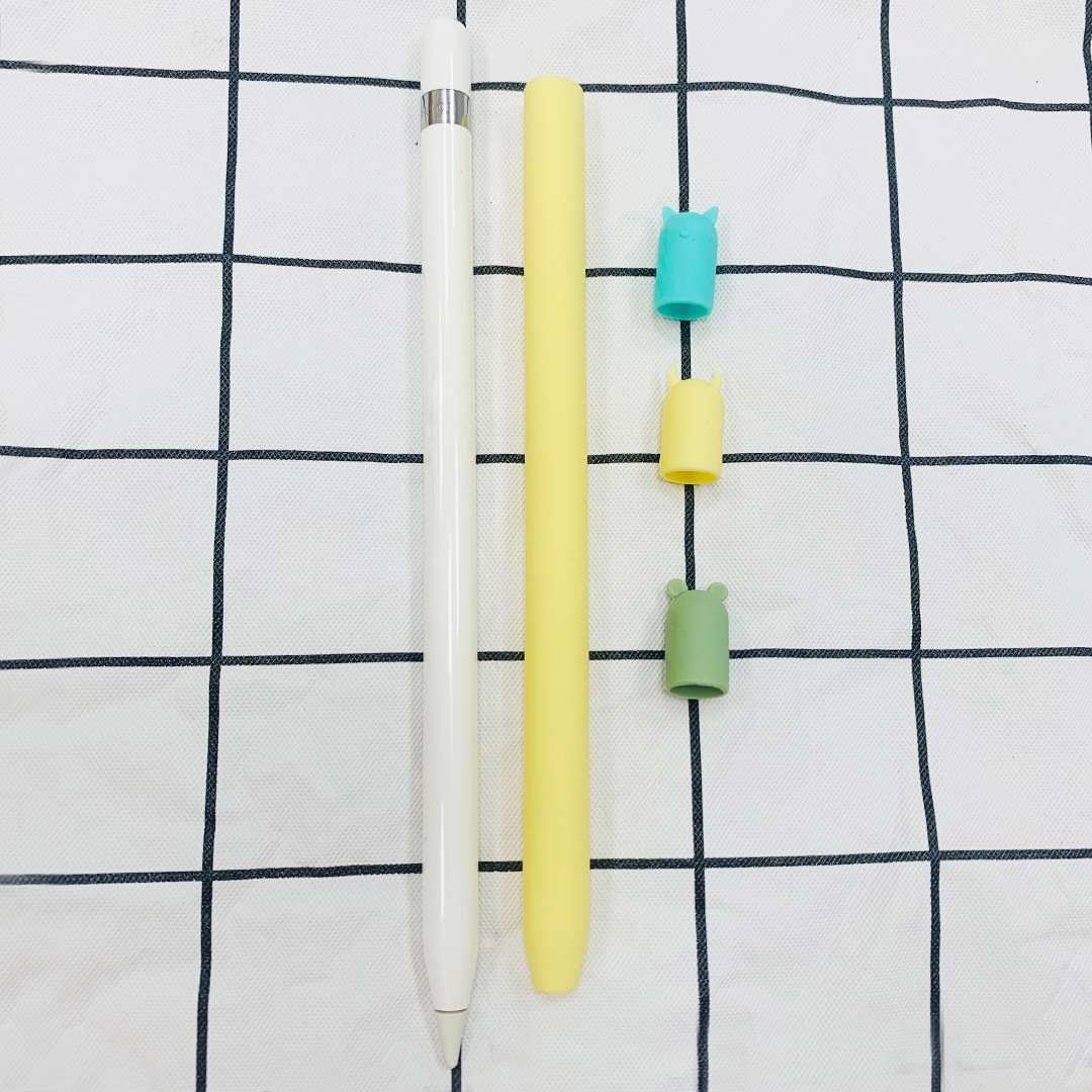 Czteroczęściowy/zestaw TPU silikonowy pokrowiec ochronny pokrywa uchwytu do Apple Pencil 1 2 akcesoria obudowa odporna na zarysowania: Light Yellow  2nd