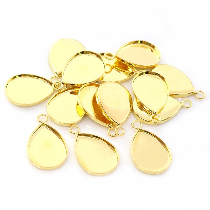 20pcs 13x18mm Tamanho Interno 4 Cores Banhado A Gota Estilo Encantos de Bronze Cameo Cabochão Base de dados de Configuração Pingente achados colar: Gold
