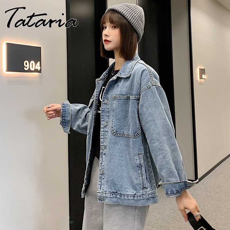 Vintage jeansjacka dam vårkappa sliten oversized ytterkläder kappor vindjacka pojkvän kvinnlig jeansjacka plus size