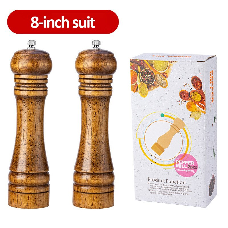 Molinillo de especias de madera de roble clásico, juego de molinillos de condimentos de mano, núcleo de molienda de cerámica, herramientas para barbacoa, 5, 8 y 10 pulgadas: 8 inch set A
