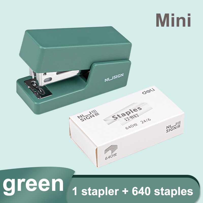 Deli – agrafeuse Portable multifonction pour enfants, petite agrafeuse à usage étudiant, pour la maison ou le bureau: 1 green and staples
