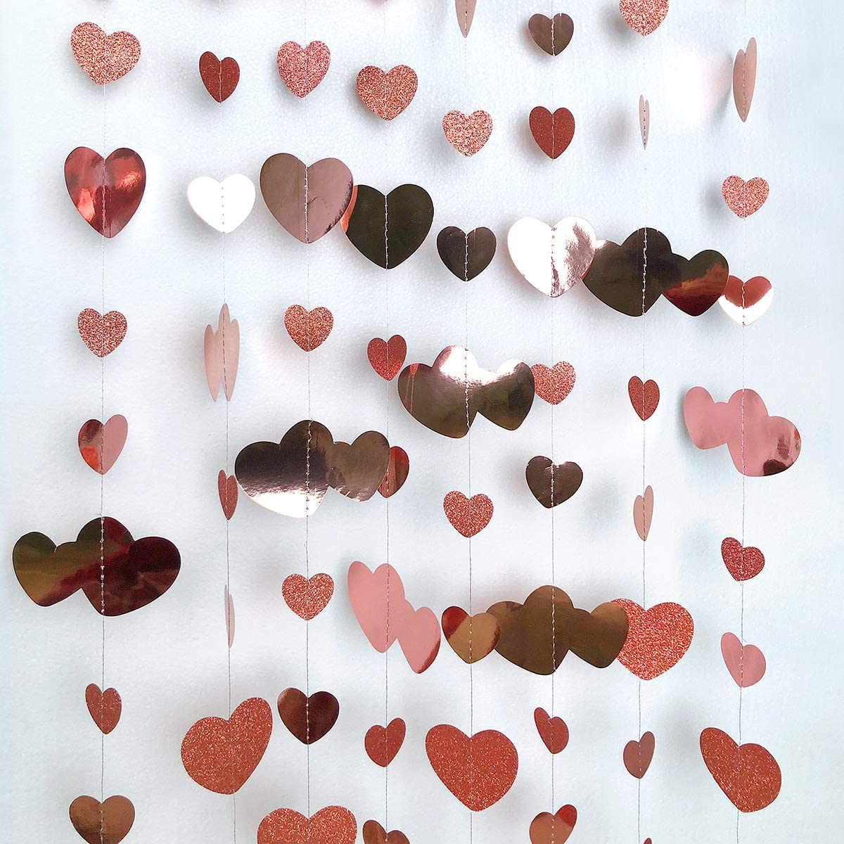 Rose Gold Herz Hängen Girlande Papier Liebe Form Streamer Banner für Bachelorette Engagement Hochzeit Valentines Party Dekoration