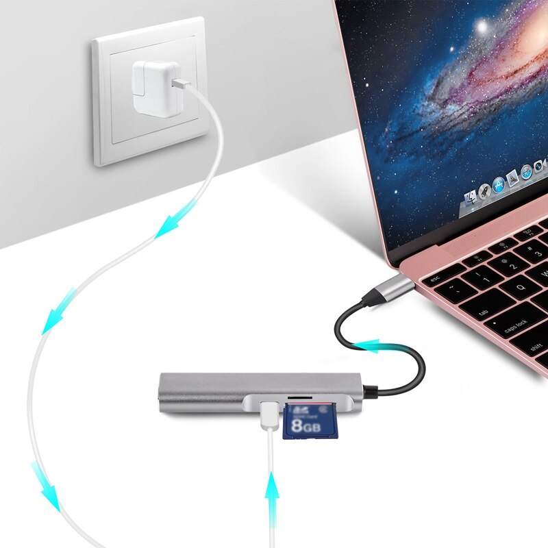 5 En 1 USB C HUB tipo-c a HDMI + PD + lector de tarjetas + USB3.0 estación de acoplamiento USB C HDMI 3,1 para Samsung Galaxy S10/S9