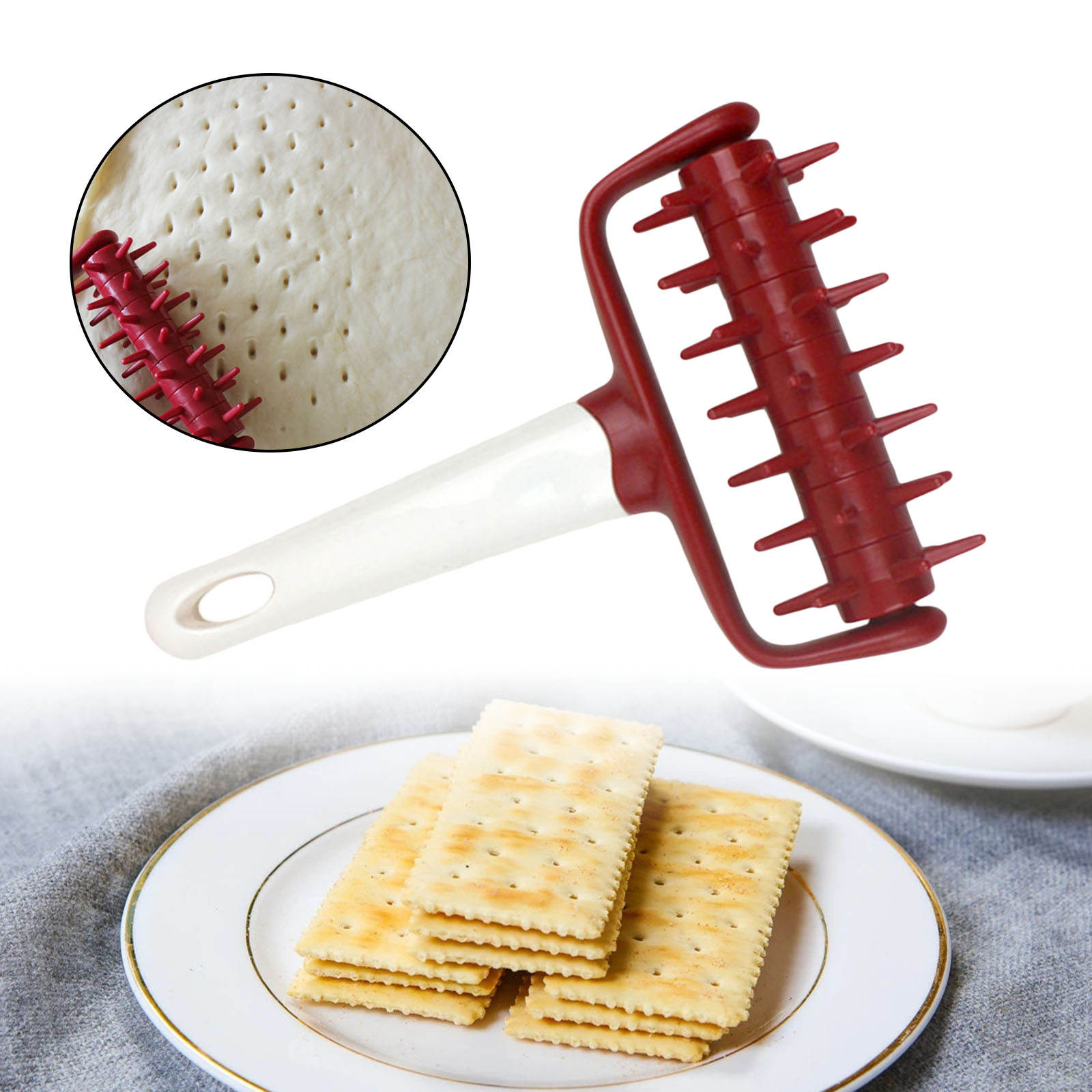 Pizza Roller Docker Needle Roller Rolling Pins Wheel Hole Punch for Pastry Pie Crusts Flatbread Baking Tool Kitchen Gadgets: Red