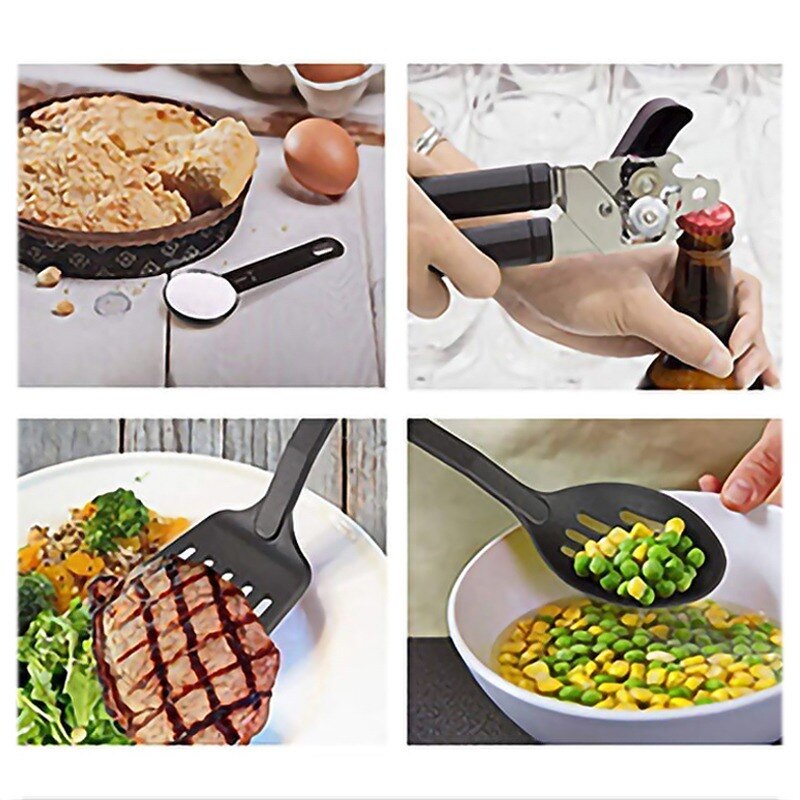 Utensilios de cocina de acero inoxidable, juego completo de espátula antiadherente de nailon, cuchara, suministros de cocina