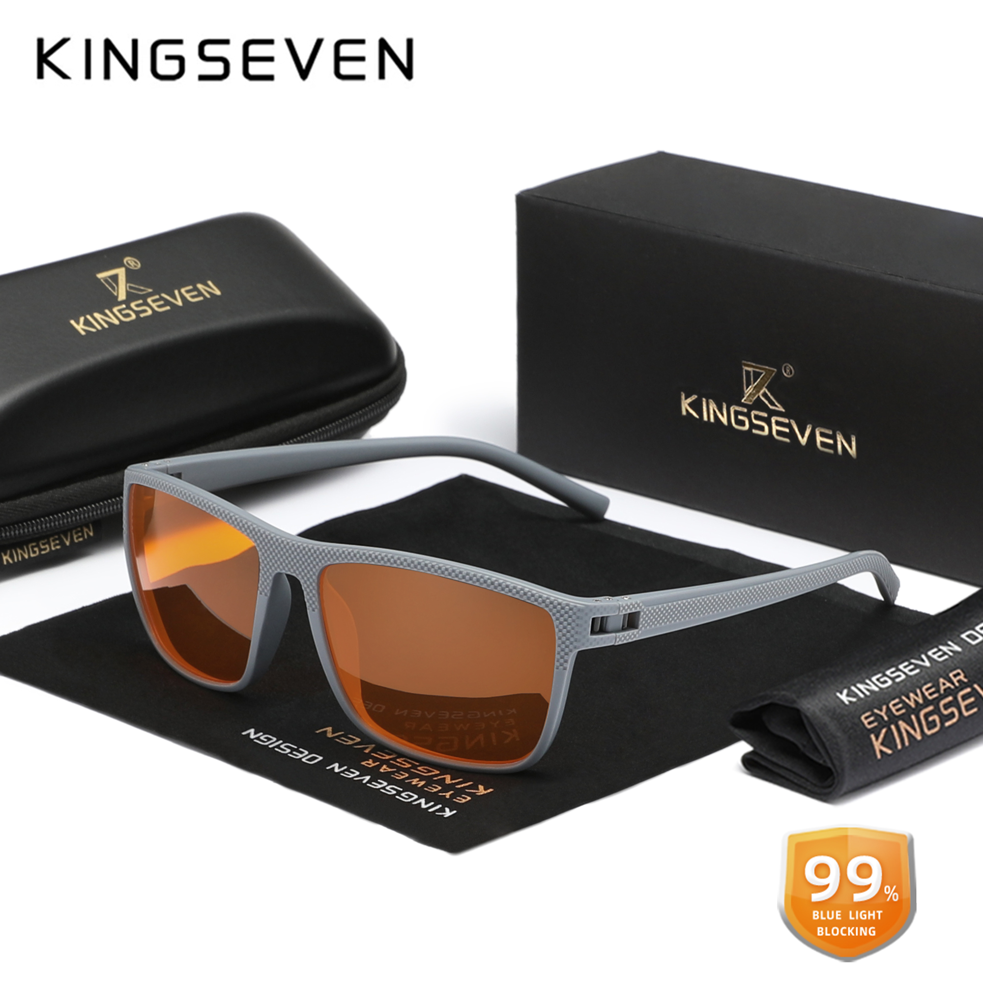 KINGSEVEN-Lunettes anti-rayons bleus pour hommes et femmes, verres transparents, lunettes décoratives bloquant la lumière bleue pour ordinateur, , 99%: WHITE