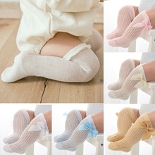Baby Meisjes 3/4 Knie Hoge Spaanse Stijl Plain Geribbelde Kousen 0-3 Jaar Baby Mesh Leuke Beenwarmers