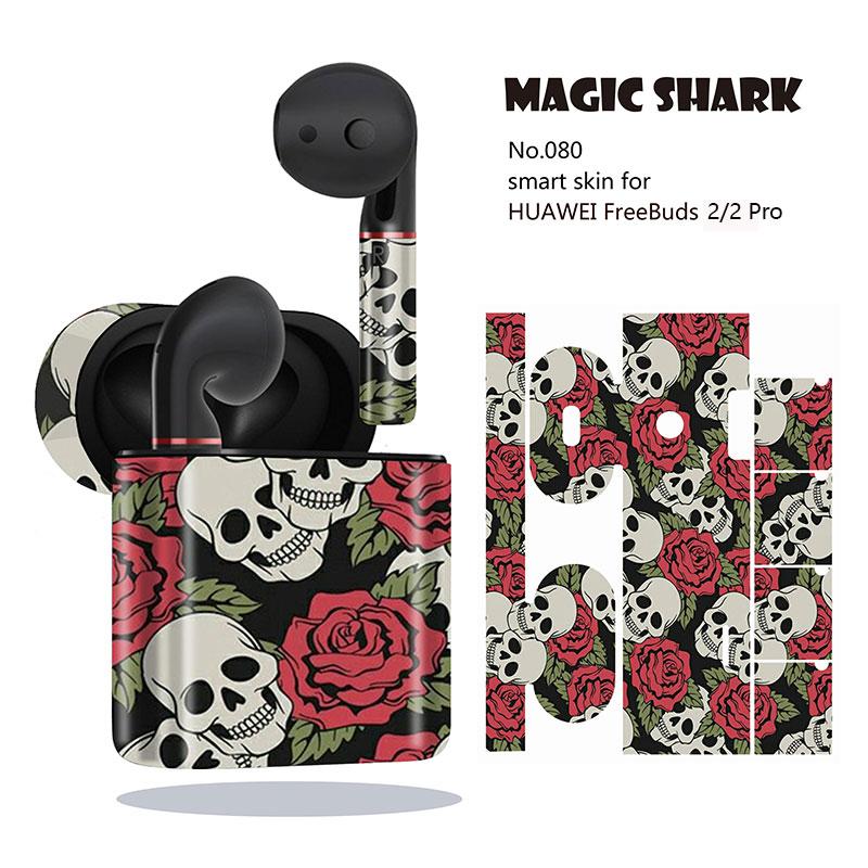 Magic Shark fajne Punk czaszka szkielet Motor Rider Rose pcv skrzynki pokrywa Wrap naklejka dla HUAWEI Freebuds 2 i 2 Pro: 080