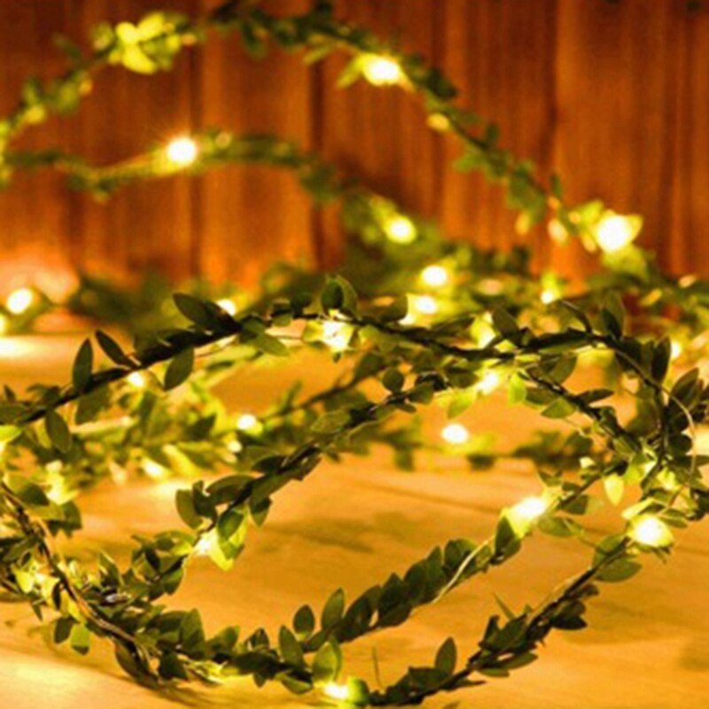 Groene bladeren guirlande lichtslinger met led, flexibele koperen kunstmatige bladeren en wijnranken voor kerstdecoratie voor bruiloften en feesten