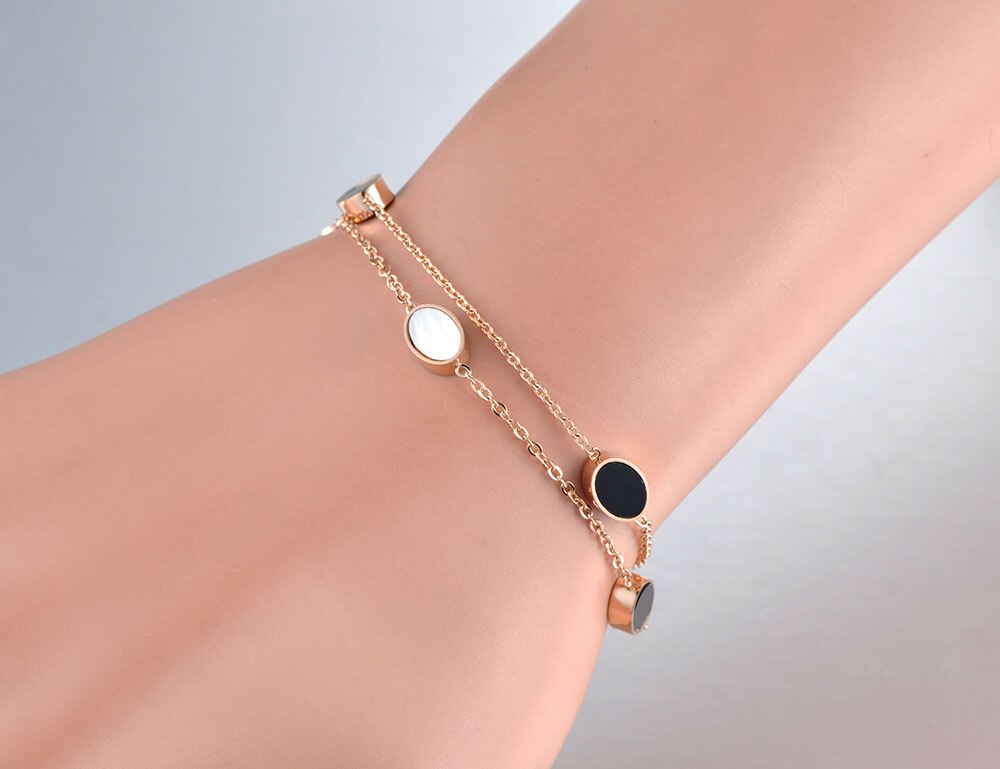 Lokaer Dubbele Lagen Wit/Zwarte Ovale Shell Charm Armband Rvs Bohemen Chain & Link Armbanden Sieraden B19073